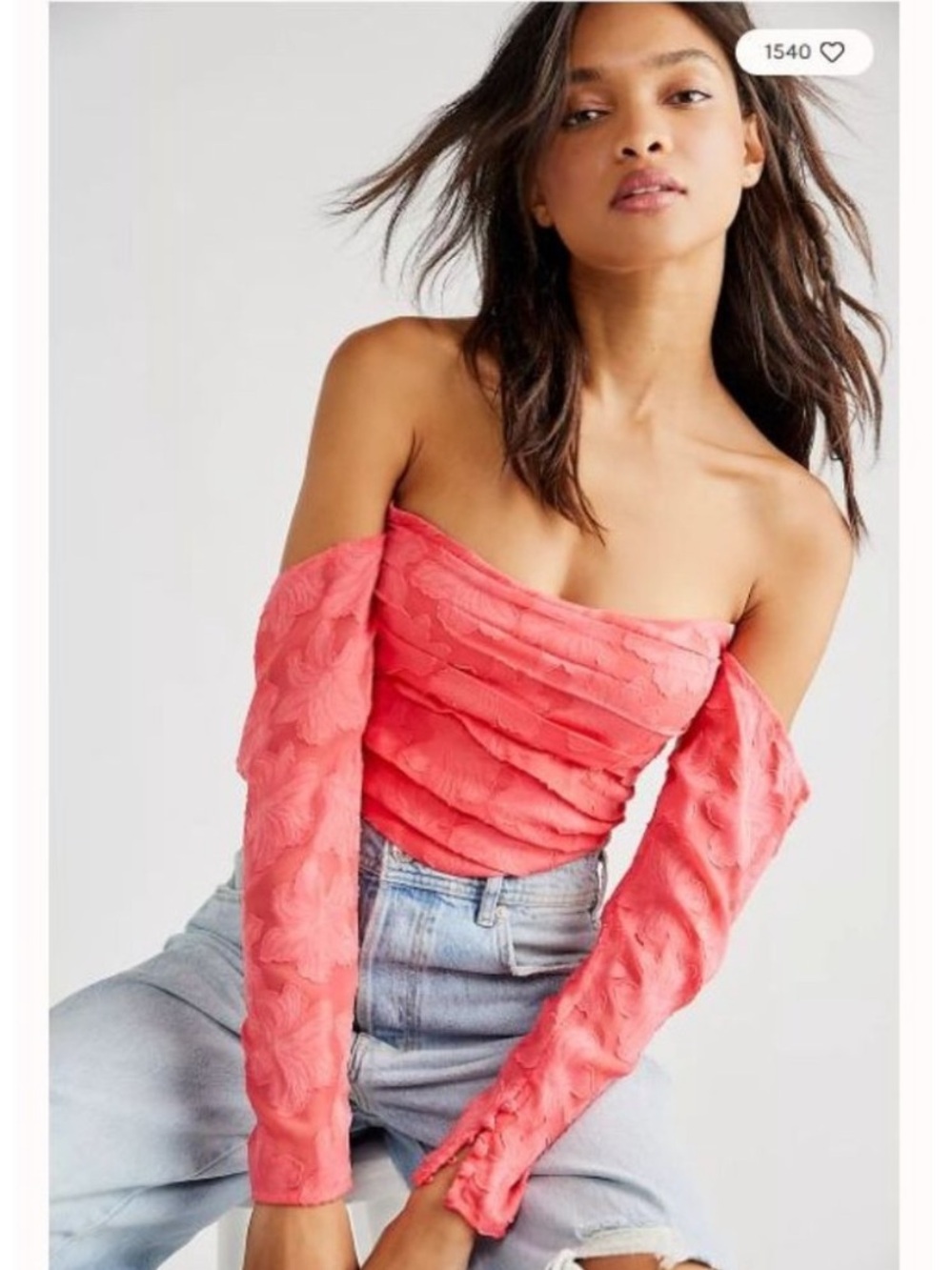 Free People Bella Corset Crop Top Pink Floral Jacquard Size XL